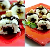 Нарезаем десерт на порционные кусочки, нож при этом лучше смочить водой, так проще резать. Посыпаем десерт сахарной пудрой, поливаем шоколадом и украшаем орешками. Десерт готов! Можно подавать к столу! Приятного аппетита! 
 
Cсылка на оригинальный рецепт:  www.picantecooking.com/recipe/tvorozhnye-rolly-s-finikami-fundukom-i-gorkim-shokoladom 	